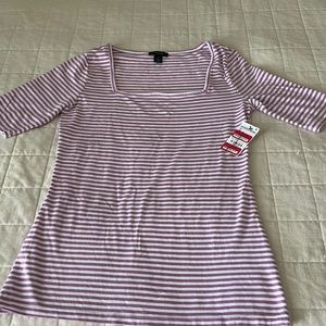 Purple and white striped t-shirt